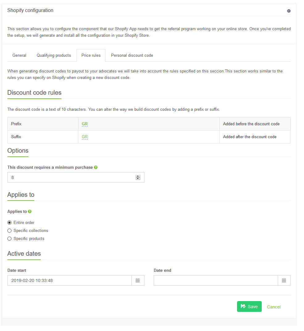 Configuration Price rules